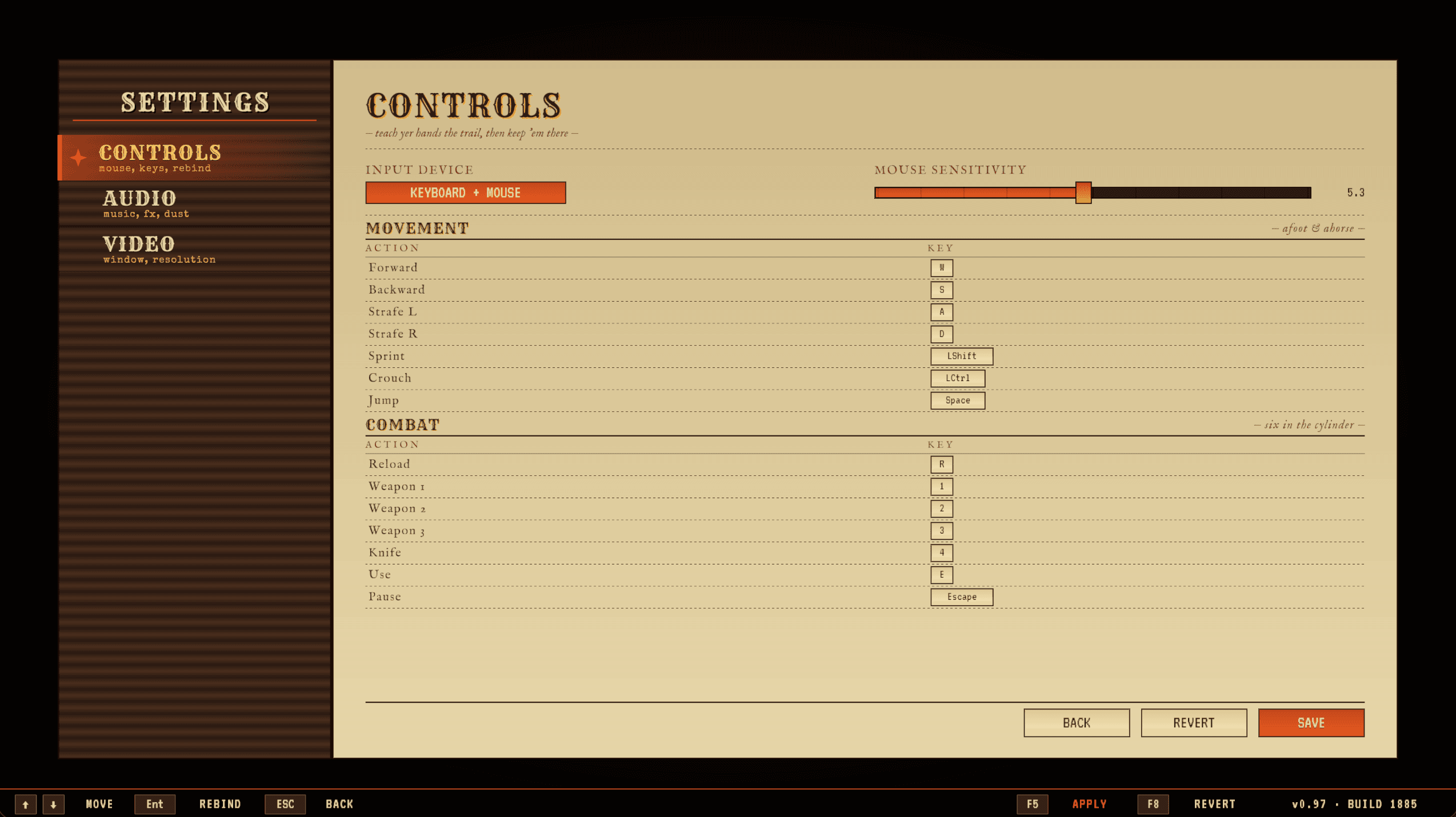 Settings menu